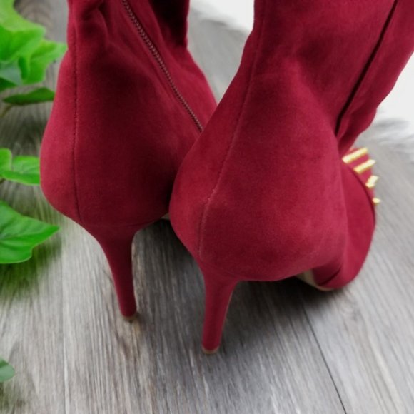 Shoe Dazzle Spike Stud Stiletto Heel Knee High Boots Size 9.5 Burgundy - Picture 8 of 10